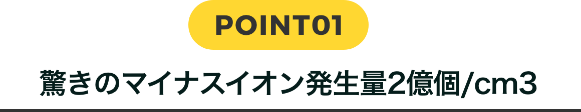 POINT01 驚きのマイナスイオン発生量2億個/cm3